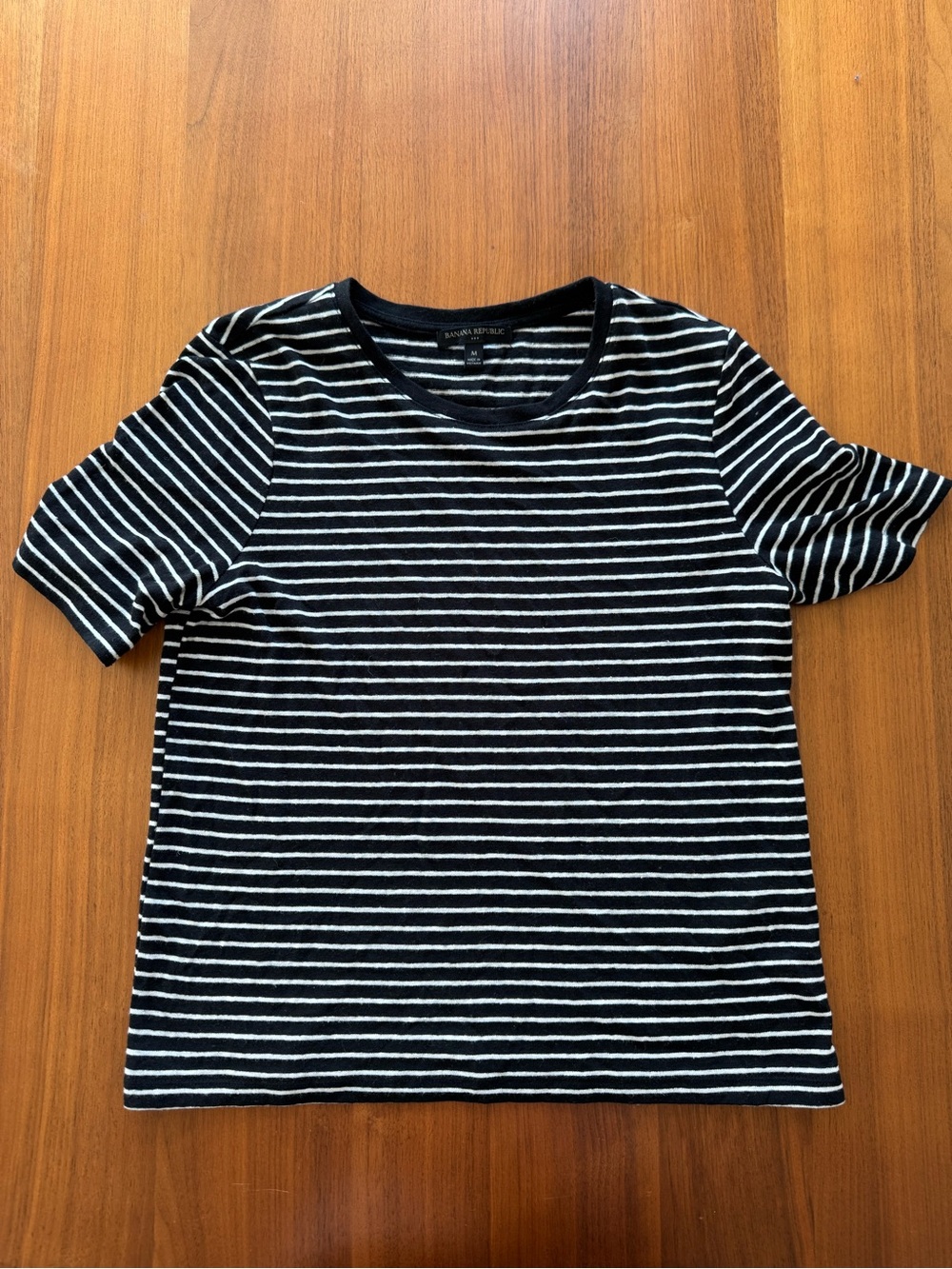 Banana Republic Black and White Striped Crewneck Tee